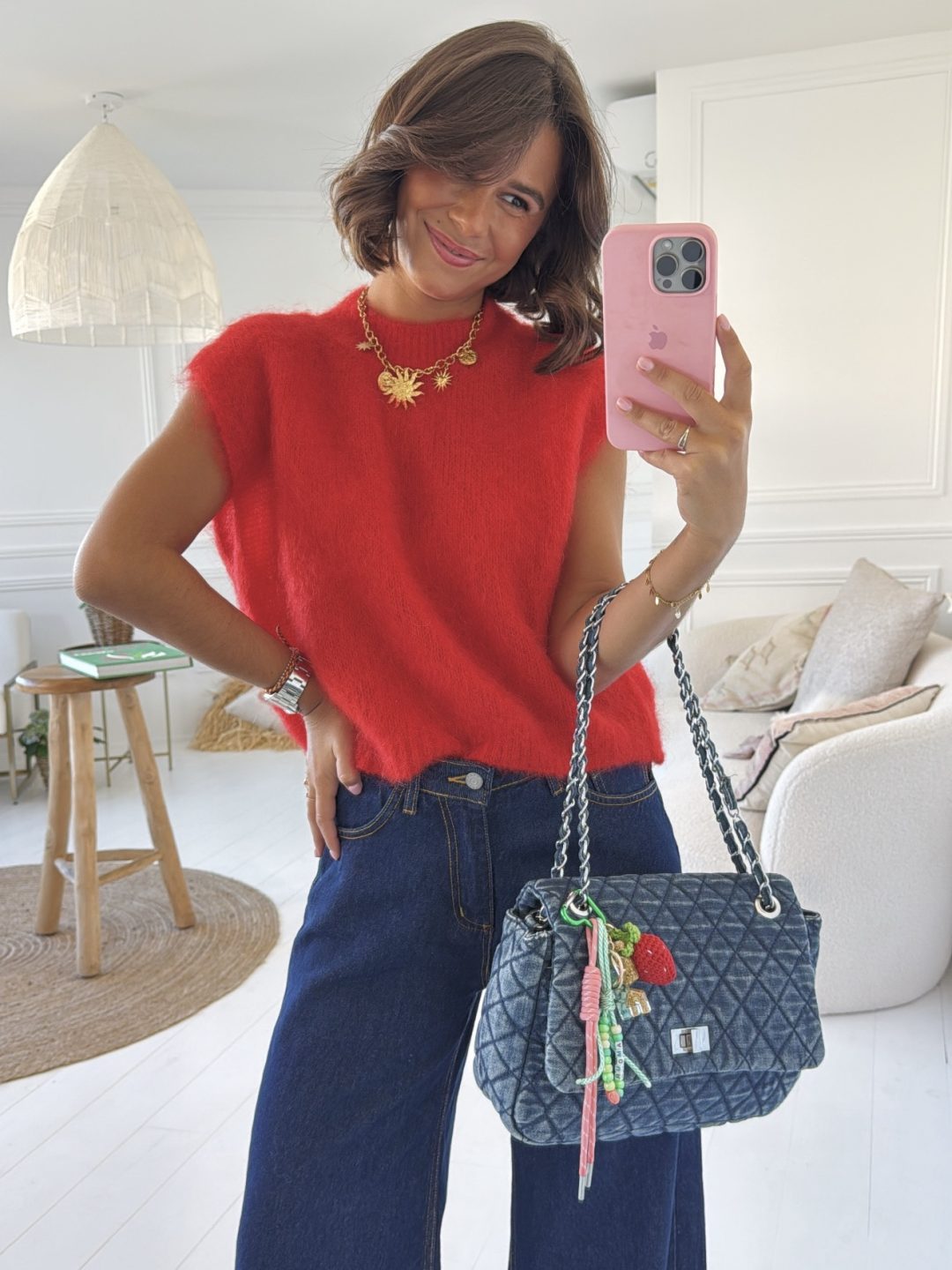 Pull sans manche en MOHAIR rouge – Image 2