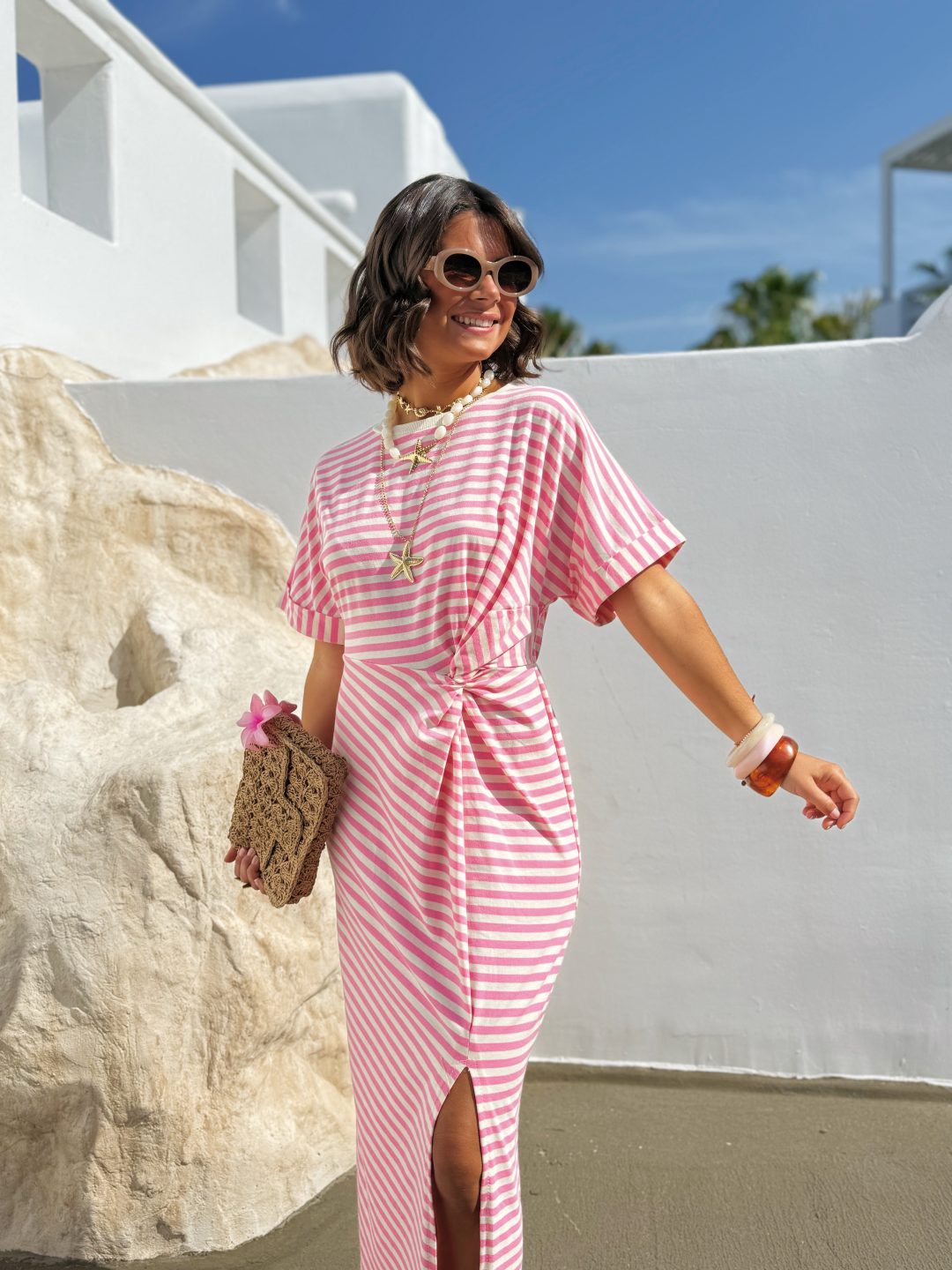Robe tee-shirt MARINIÈRE rose – Image 2
