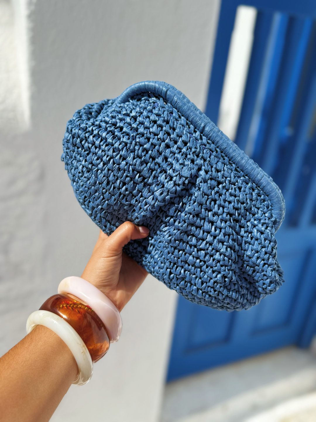 Pochette RAPHIA bleu jean