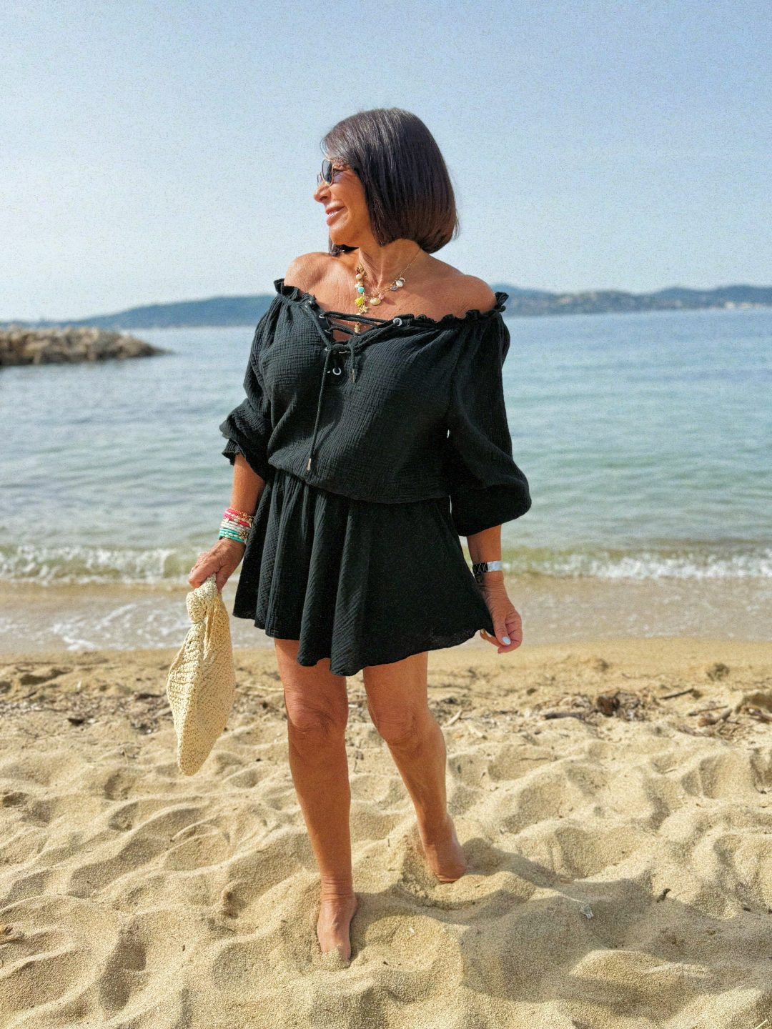Robe BOHO en gaze de coton noir – Image 2