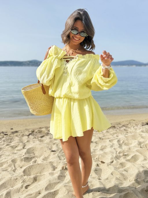 Robe BOHO en gaze de coton jaune
