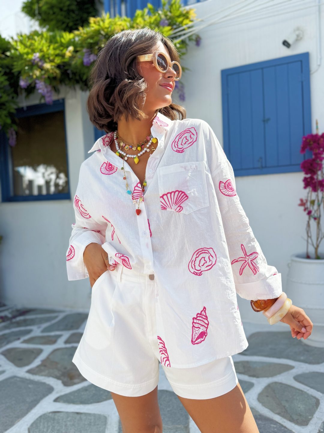 Chemise brodée HELIOS rose
