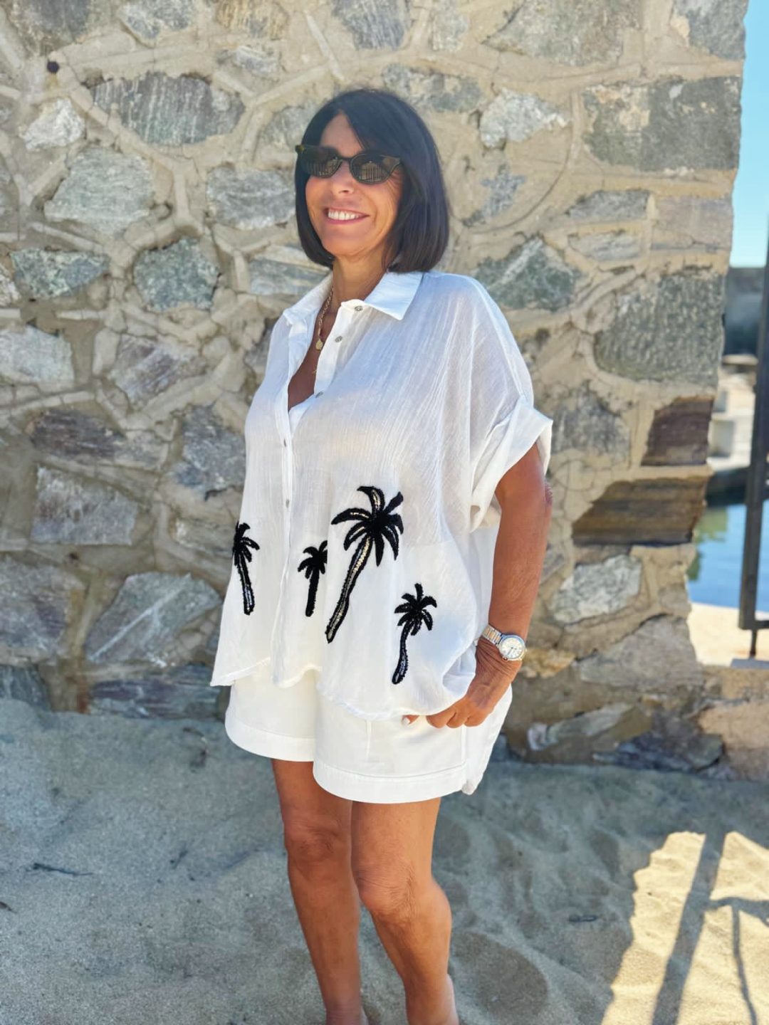 Chemise oversize PALMIER blanche&noire – Image 2