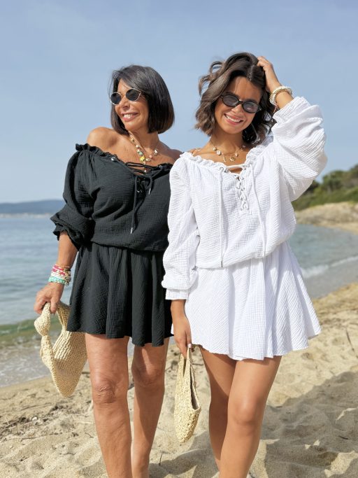 Robe BOHO en gaze de coton noir