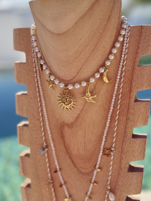 Collier minis perles blanches  LUNE